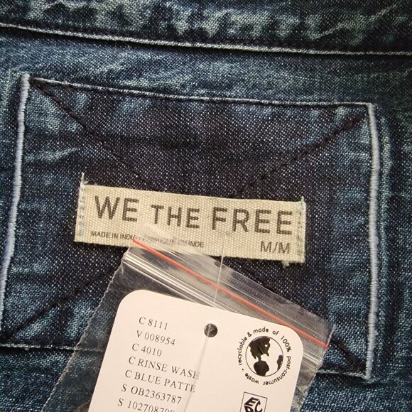 Free People Rainbow Embroidered Denim Shirt Womens S Country Vintage Retro - Picture 8 of 9